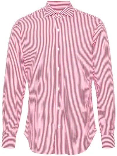 Barba Striped Poplin Shirt In Pink