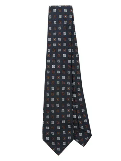 Barba Floral-embroidery Tie In Blue