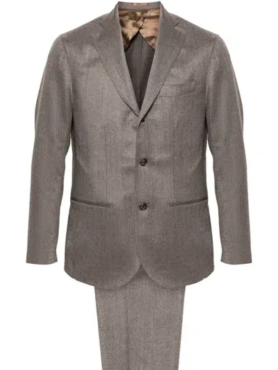 Barba Herringbone-pattern Suit In Brown