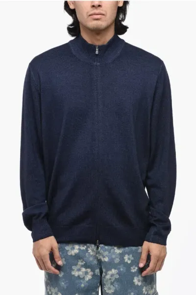 Barba Napoli Virgin Wool Sweater With Zip Closure In Blue