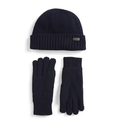 Barbour Carlton Gloves And Beanie Set In Navy