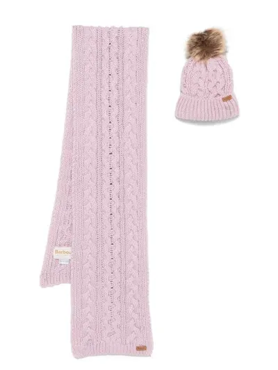 Barbour Chunky-knit Scarf And Beanie Set In Pink