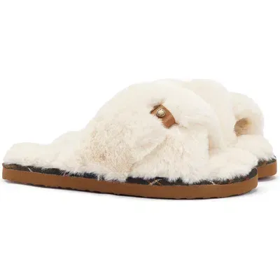 Barbour Eliza Faux Fur Slide Slipper In White Fabric