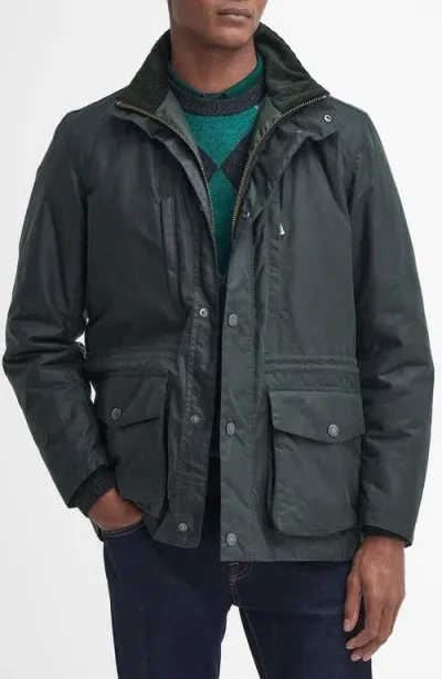 Barbour Falstone Waxed Cotton Utility Jacket In Sage