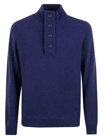 Barbour Half-buttoned Knitted Jumper In Blue