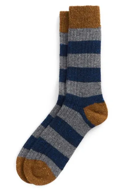 Barbour Houghton Stripe Wool Blend Boot Socks In Asphalt/navy