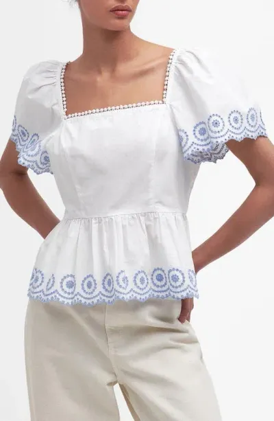 Barbour Joy Eyelet Cotton Peplum Top In White