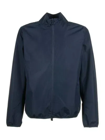 Barbour Logo Embroidered Zipped Jacket In Blue