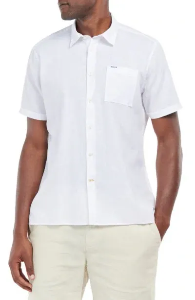 Barbour Nelson Linen & Cotton Solid Classic Fit Button Down Shirt In White