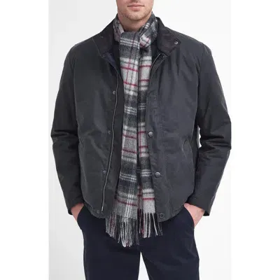 Barbour New Check Tartan Wool & Cashmere Scarf In Blue Granite