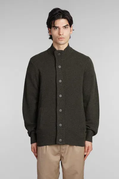 Barbour Patch Zip Card Cardigan In Green Wool