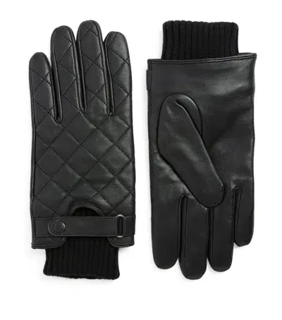 Barbour Quilted Leather Gloves In Black