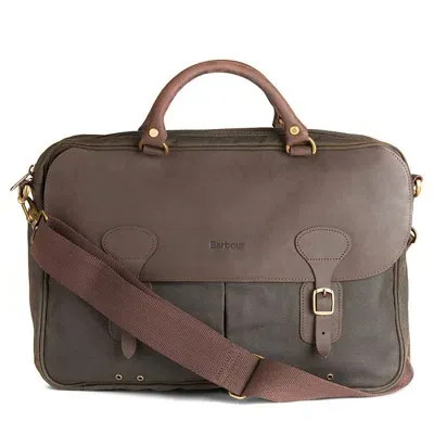 Barbour Waxed Cotton & Leather Briefcase In Olive