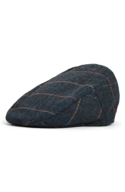 Barbour Wilkin Plaid Driving Cap In Navy Blue Herringbone