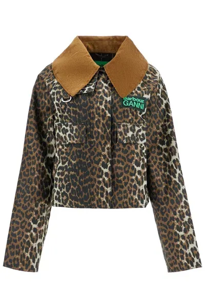 Barbour X Ganni Giacca In Cotone Cerato Animalier In Brown