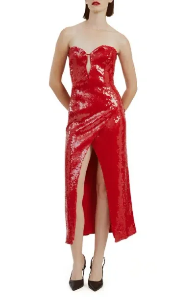 Bardot Antigone Sequin Midi Dress In Deep Red