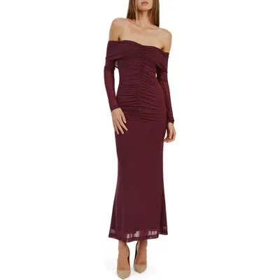 Bardot Artura Off The Shoulder Mesh Maxi Dress In Grape