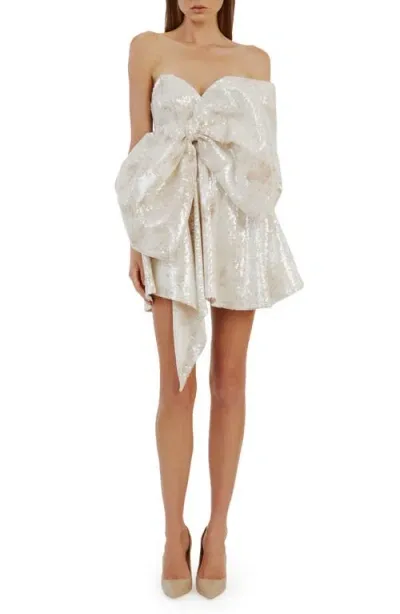 Bardot Brydie Bow Sequin Strapless Minidress In Ivory