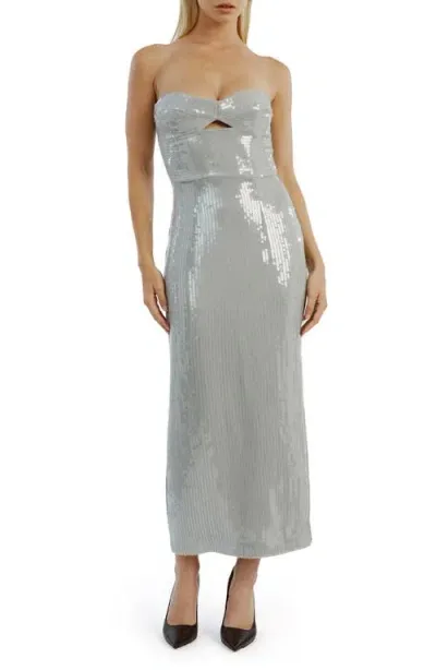 Bardot Cerise Sequin Cutout Strapless Dress In Dove Grey