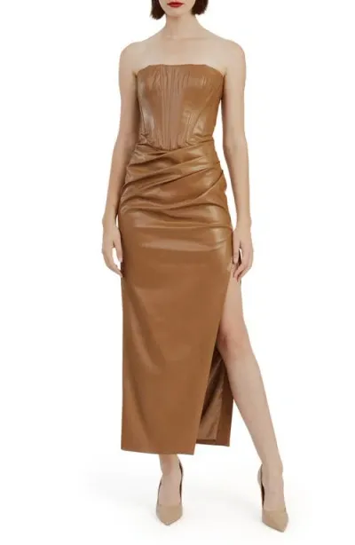 Bardot Everlasting Faux Leather Corset Dress In Tan