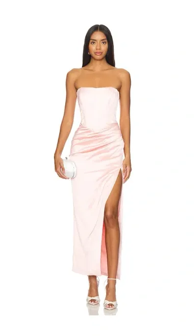 Bardot Satin Corset Midi Dress In Baby Pink