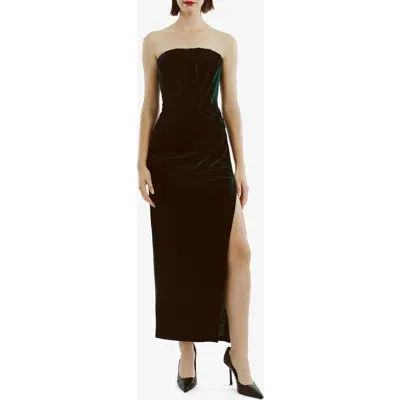 Bardot Everlasting Strapless Velour Cocktail Midi Dress In Emerald Green