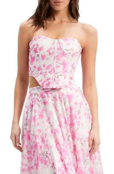 Bardot Gracious Floral Strapless Corset Top In Pink Floral