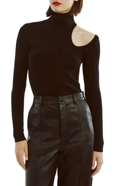 Bardot Olesa Asymmetric Turtleneck Top In Black