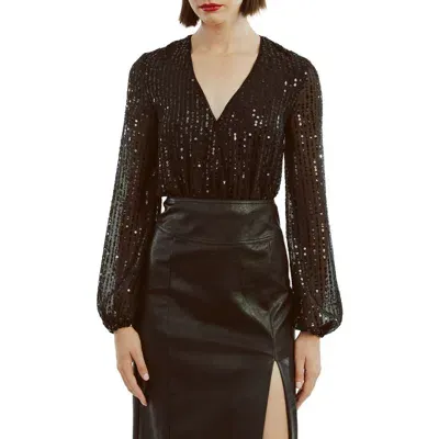 Bardot Sequin Wrap Front Bodysuit In Black