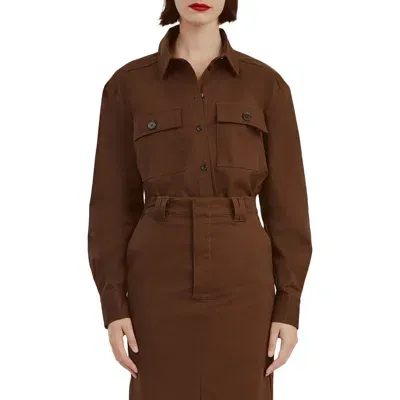 Bardot Tybi Stretch Poplin Button-up Shirt In Chocolate