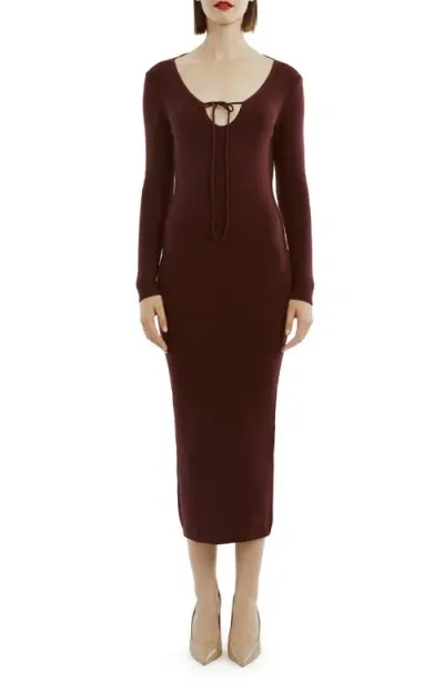 Bardot Verona Long Sleeve Rib Sweater Dress In Burgundy