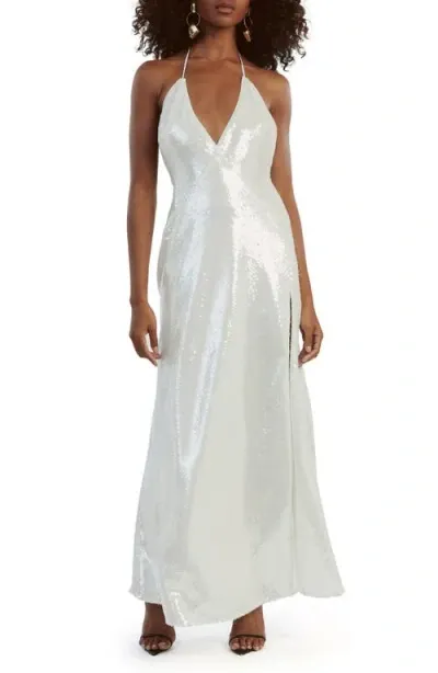 Bardot Yve Sequin Halter Dress In White