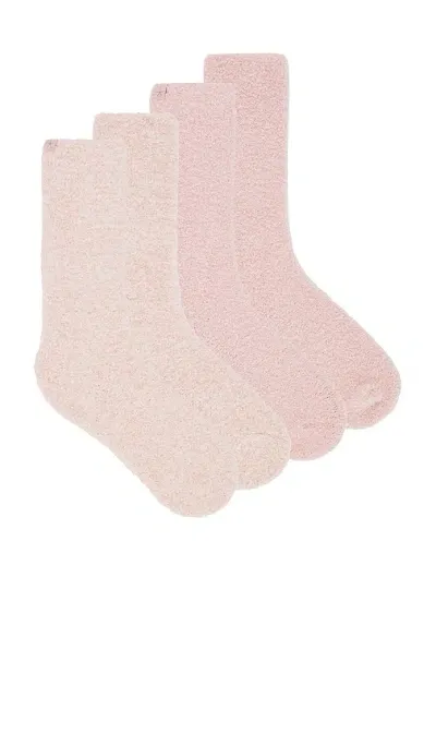 Barefoot Dreams Cozychic 2 Pair Sock Set In Dusty Rose Multi