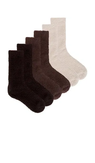 Barefoot Dreams Cozychic 3 Pair Sock Set In Espresso Multi