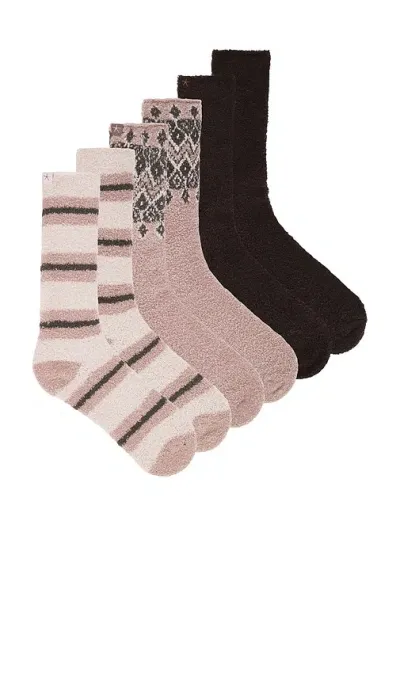 Barefoot Dreams X Revolve Cozychic 3 Pair Winter Sock Set In 混灰褐色