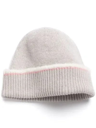 Barrie Shearling-trim Cashmere Beanie In Neutrals