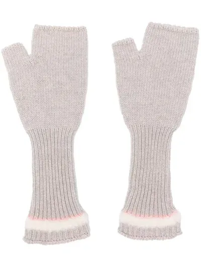 Barrie Shearling-trim Fingerless Gloves In Grey