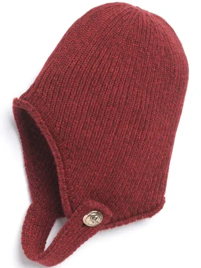 Barrie Strap-detail Ribbed Beanie In Red