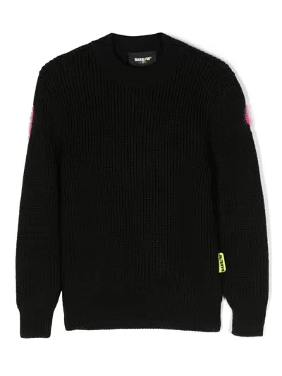 Barrow Kids' Crew-neck Intarsia-knit Sweatshirt In Black