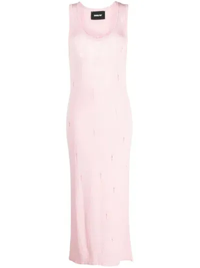 Barrow Distressed Knitted Maxi Dress In Rosa