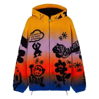 Barrow Multicolor Print Faux Fur Hooded Jacket In Orange/red