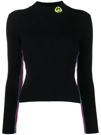 Barrow Smiley-patch Long Sleeve Jumper In Black