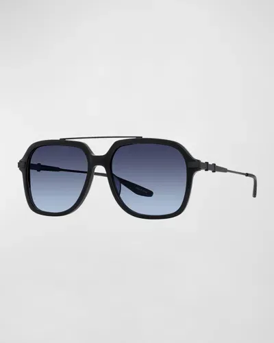 Barton Perreira Men's D. Ellis Acetate And Titanium Square Sunglasses In Black Black Satin Steel Blue