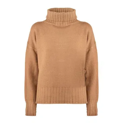 Base Camel Merino Wool Turtleneck Sweater In Brown