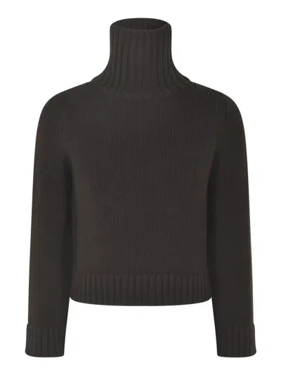 Base High Turtleneck Cropped Knit Pullover In Black