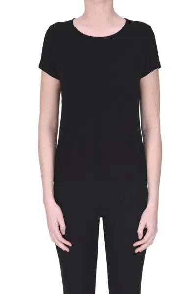 Base Milano Short Sleeves Viscose Pullover In Black