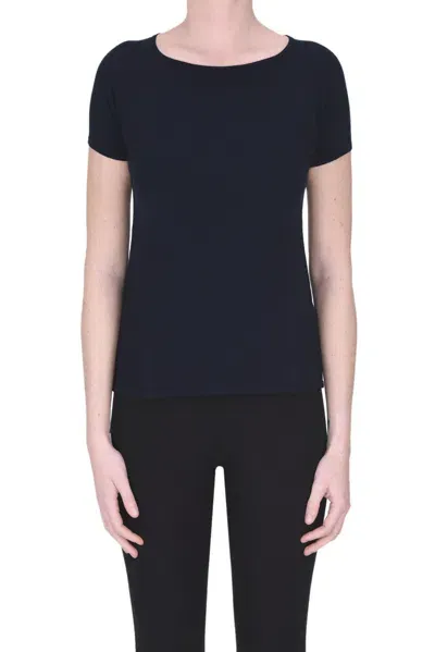 Base Milano Short Sleeves Viscose Pullover In Navy Blue