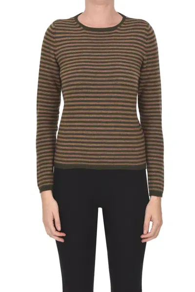 Base Milano Striped Pullover In Olive Green