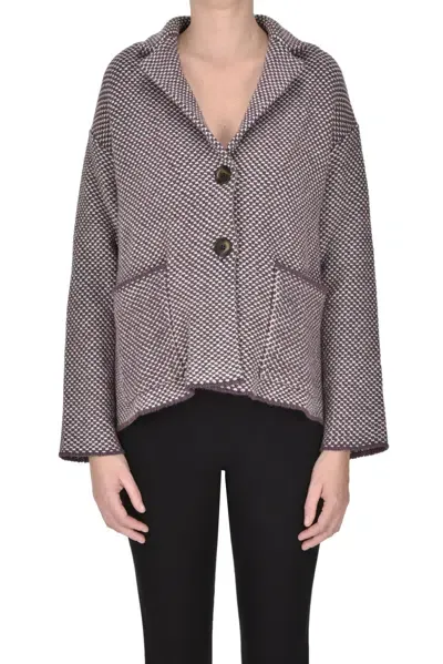 Base Milano Textured Knit Cardigan Jacket In Plum