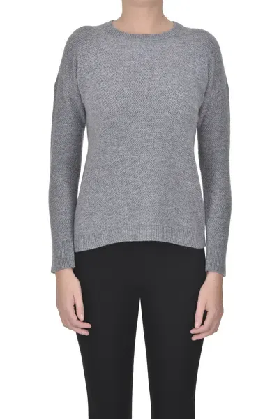 Base Milano Textured Knit Pullover In Light Grey